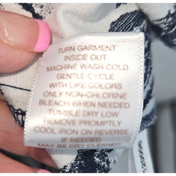 Eva Mendes Cut Out Dress Size 4 Crinkle Textured Floral Stretch Umbrella Blue - Picture 13 of 15